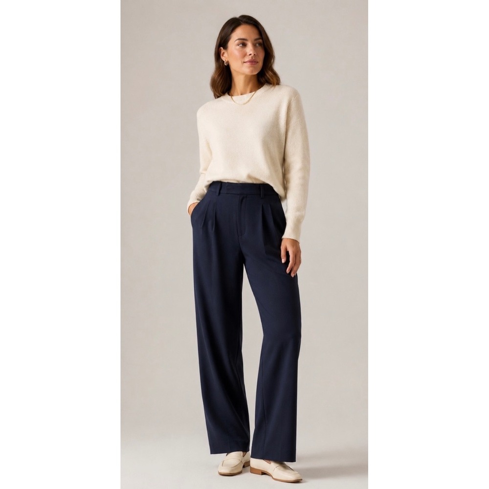 Quince Italian Wool Pleated Trouser Size 16 Navy Blue